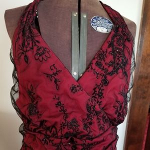 Halter dress with back tie.